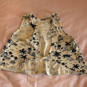 Zara Cream Tank Top with Black Tropical Print